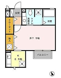 ヴィル・オランジュD 1Kの間取図画像