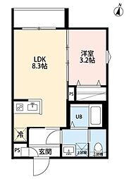 yui terraceII 1階1LDKの間取り