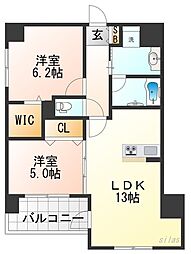JR福知山線 猪名寺駅 徒歩9分の賃貸マンション 8階2LDKの間取り
