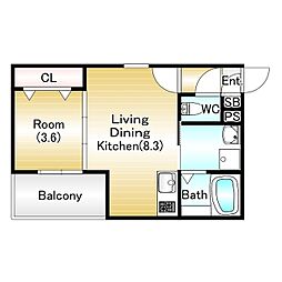 ジーメゾン伏見エルデ 1LDKの間取図画像