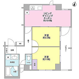 カリンレジデンス 2LDKの間取図画像
