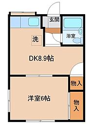 プラザドゥサン 1階1DKの間取り