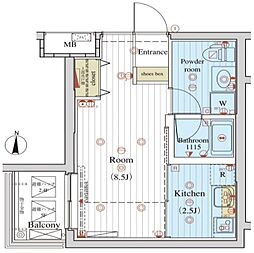 東急目黒線 大岡山駅 徒歩6分の賃貸マンション 4階1Kの間取り