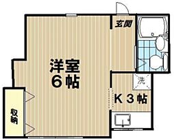 ハイムくぬぎ 1階ワンルームの間取り
