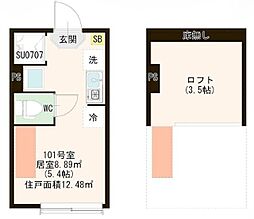 ハーモニーテラス板橋宮本町 1階ワンルームの間取り