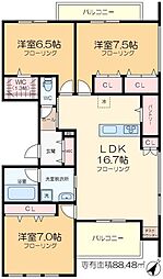 イルサーオ谷中 3LDKの間取図画像