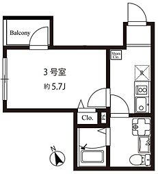 モダンアパートメント上板橋 1Kの間取図画像