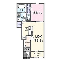 クレメント岩出A 1LDKの間取図画像