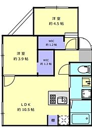 Lotus NAKANOSHINBASHI 2階2LDKの間取り