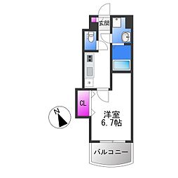 Luxe田辺 1Kの間取図画像