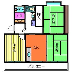 東京メトロ東西線 葛西駅 徒歩21分の賃貸マンション 2階3DKの間取り