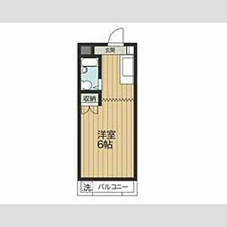 インセゾン弐番館 2階ワンルームの間取り