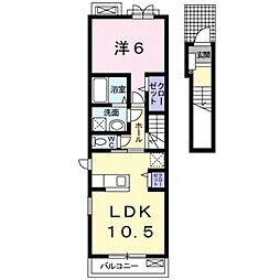 コートジュネスB 2階1LDKの間取り