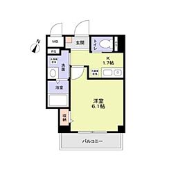 ソルテ西小岩 2階1Kの間取り