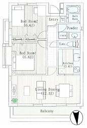 LANAI GRACE KUNITACHI 1階2LDKの間取り