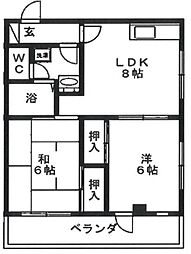 第2ともえビル 4階2LDKの間取り