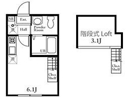ハーミットクラブハウス桜木町II 1階ワンルームの間取り