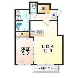 ハウスモメゾン大浜A棟 1階1LDKの間取り
