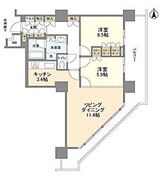 豊洲シエルタワー 20階2LDKの間取り