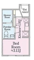 南平台EAST 3階ワンルームの間取り