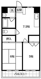 セジュール・ド・ミワ弐番館 2DKの間取図画像