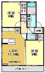 ウイルモアウェスト 2LDKの間取図画像
