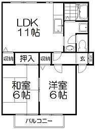サンシャイン1 2LDKの間取図画像