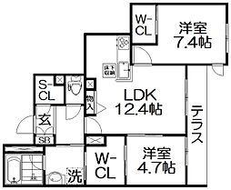シャーメゾン クレスティーク 2LDKの間取図画像