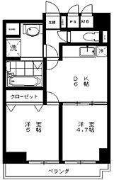 第2ロイヤルシラコ 3階2DKの間取り