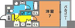 アーバネックス神戸六甲 7階1Kの間取り
