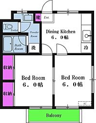 サンテラス千代ヶ丘 2階2DKの間取り