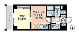 グローリオシェルト新宿山吹町 3階1DKの間取り
