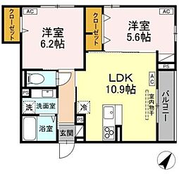 Asset-Court中町 2階2LDKの間取り