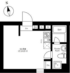8ＢＯＮＤＳ ＯＭＯＲＩＮＩＳＨＩ 5階1Kの間取り