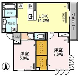 The　Abeno 3階2LDKの間取り