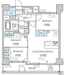 JP noie 西蒲田 14階3LDKの間取り