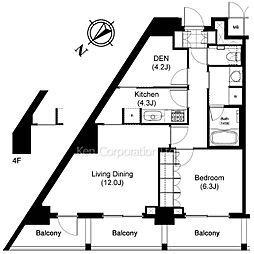 パークキューブ目黒タワー 1SLDKの間取図画像