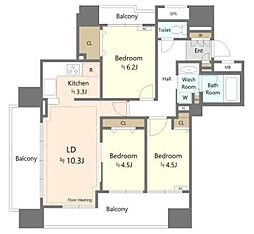 クレストラフィーネ大森駅前 12階3LDKの間取り
