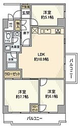 飯田橋第一パークファミリア 6階3LDKの間取り