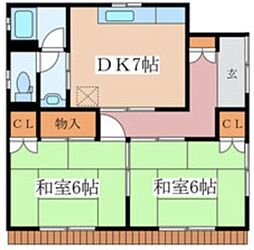 メゾン西村 1階2DKの間取り