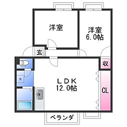 南海線 紀ノ川駅 徒歩4分の賃貸アパート 2階2LDKの間取り