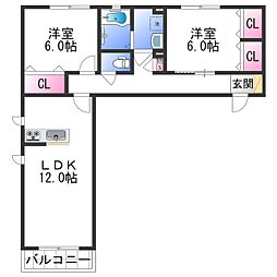 シャーメゾンガーデンズ紀三井寺 1階2LDKの間取り