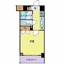 都営大江戸線 勝どき駅 徒歩6分の賃貸マンション 2階1Kの間取り