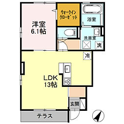 モンド・リヴェール 1LDKの間取図画像