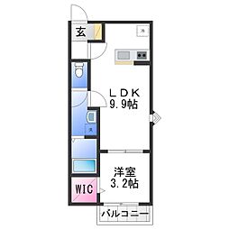 松原市高見の里2丁目アパート 1LDKの間取図画像