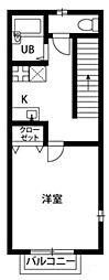 アムール 萩山 2階1Kの間取り