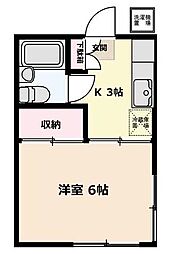 プチメゾン狛江 2階1Kの間取り