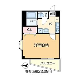 ピオーネ綾瀬 3階1Kの間取り