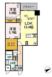 サンジョイアゼロ 6階2LDKの間取り