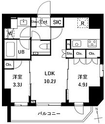 エスグランデ御徒町 3階2LDKの間取り